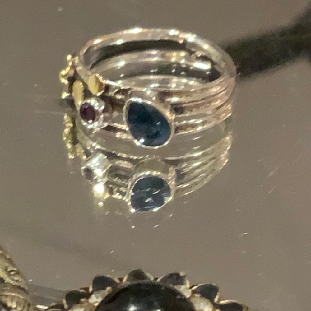 BLUE TOPAZ & AMETHYST TWO TONE 925 STERLING SILVER RING, SIZE 8.5